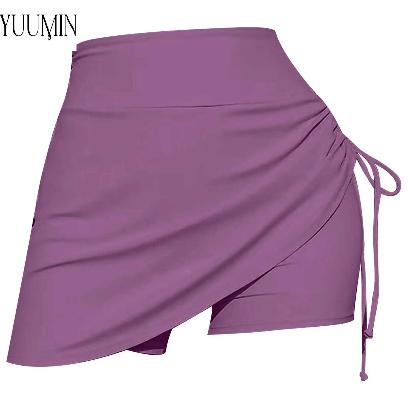 Women High Waist Side Drawstring Athletic Skirt Shorts Elastic Waistband Breathable Stretchy Lightweight Tennis Yoga Fitness