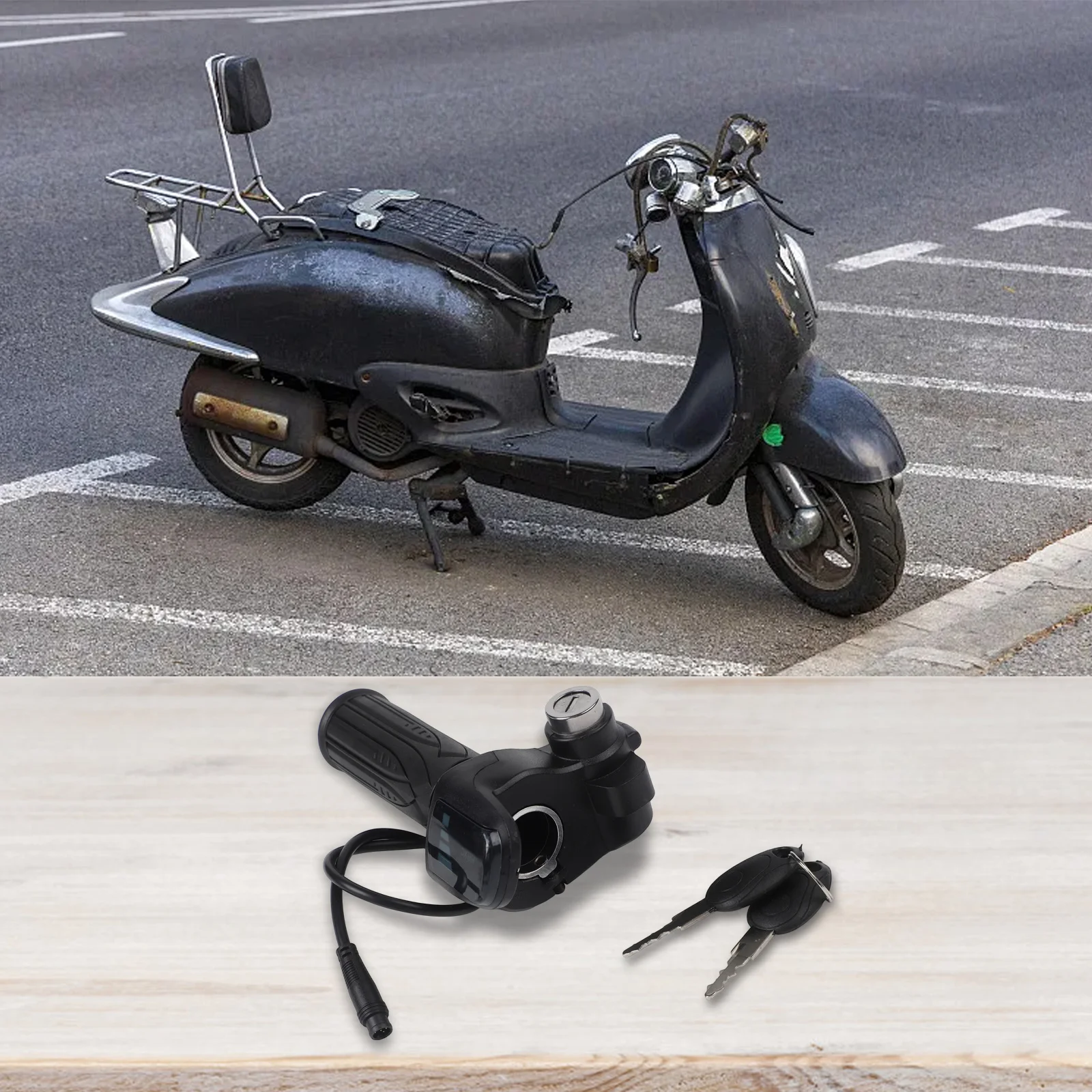 Gasgriff für 48V E-Bike mit 6-PIN-Anschluss und Schlüsselschalter Echtzeit-Batteriestandsanzeige für Roller