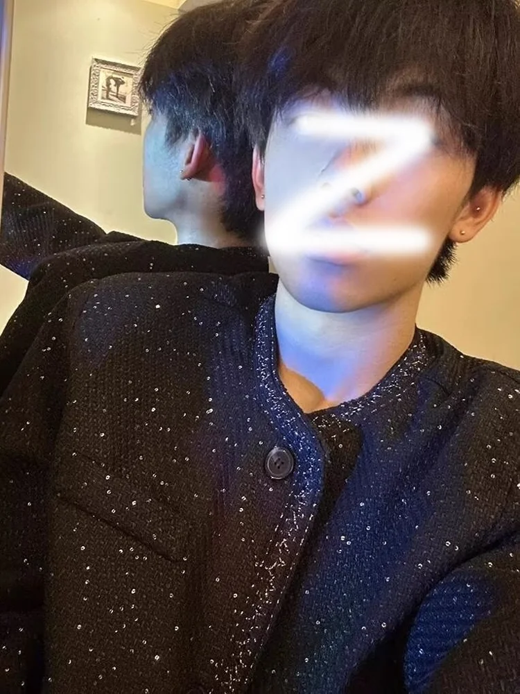 

Korean Sle ort Collarl Jaet Men's Women's Trendy Fla Bla High-End Feeling Outerwear Stand Fit Spring Autumn