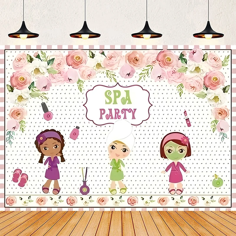 Pano de Fundo para Festa de Spa, Fotografia, Menina, Rosa, Maquiagem, Aniversário, Pôster de Parede, Banner para Festa de Pijama de Meninas