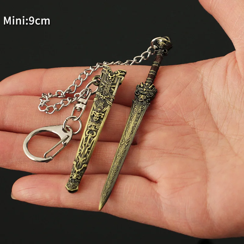 China Ancient sword Fengshen KeyChain Katana Ancient Han Sword Weapon with Sheath Metal Weapon Toy Key Chain for Boys