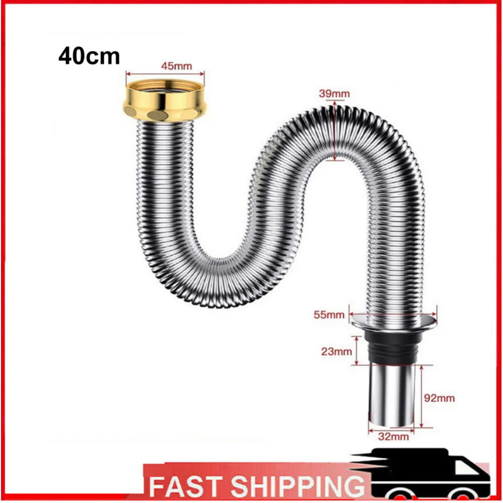 40cm/60cm 욕실 스테인레스 스틸 싱크 사이펀 교체 폐기물 배수 밸브 배수 유연한 파이프 폐기물 배수 유연한 파이프 호스
