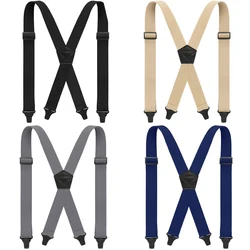 Men's Heavy Duty Big Tall Suspenders for Work, 3.8cm/1.5inch X-back 4 Strong Plastic Clips Adjustable Elastic Trouser Braces