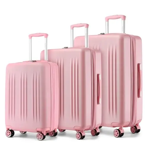 

Комплект из 3-х чемоданов Kono Expandable Luggage: легкие жесткие чемоданы 20, 24 и 28 дюймов с колесами-спиннерами и замком TSA (розовый)