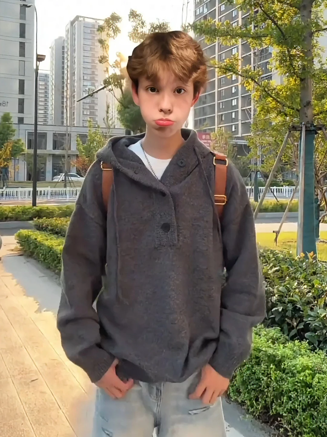 

Deep ey Men's Henry Collar Knitted Sweater Lazy Sle Hoodie American Retro Loose Fit Coat Button Closure Long Sve