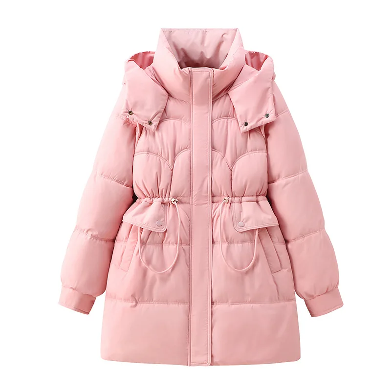 

Зимние женские парки с капюшоном, повседневная верхняя одежда, женская пуховая хлопковая куртка средней длины, утепленный пух, теплое длинное пуховое хлопковое пальто