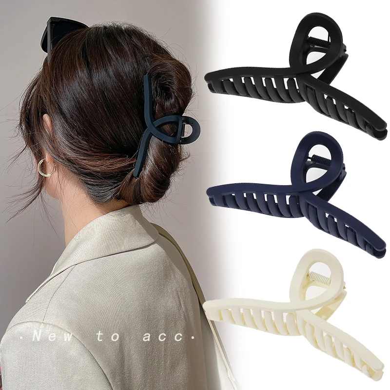 Black Navy Solid 11cm Matte Cross Shark Hair Clips Big Size Geometric Hair Claw Crab Hairpins Fashion Hair Styling Accessories