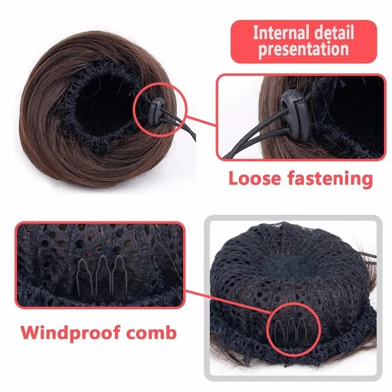 H&STAR Synthetic Short Straight Hair Bun Chignon Clip in Hair Extension Black Brown Hairpiece for Women
