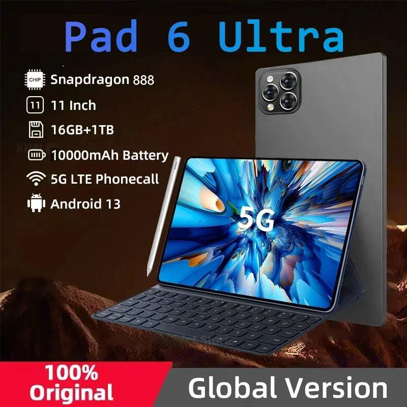 

2025 Оригинальный глобальный вариант планшета Android 13 Pad 6 Ultra Pro Snapdragon 888 Планшетный ПК 5G с двумя SIM-картами или WIFI HD 4K Mi Tab