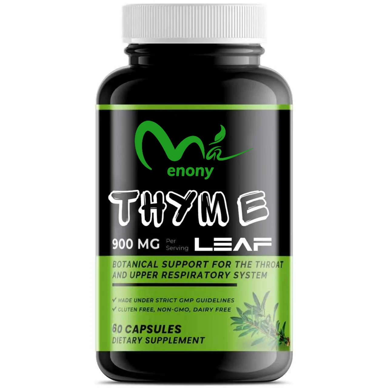 Extracto de hoja de tomillo de 900 mg, 60 cápsulas, sin OGM, sin gluten, suplemento respiratorio para la salud