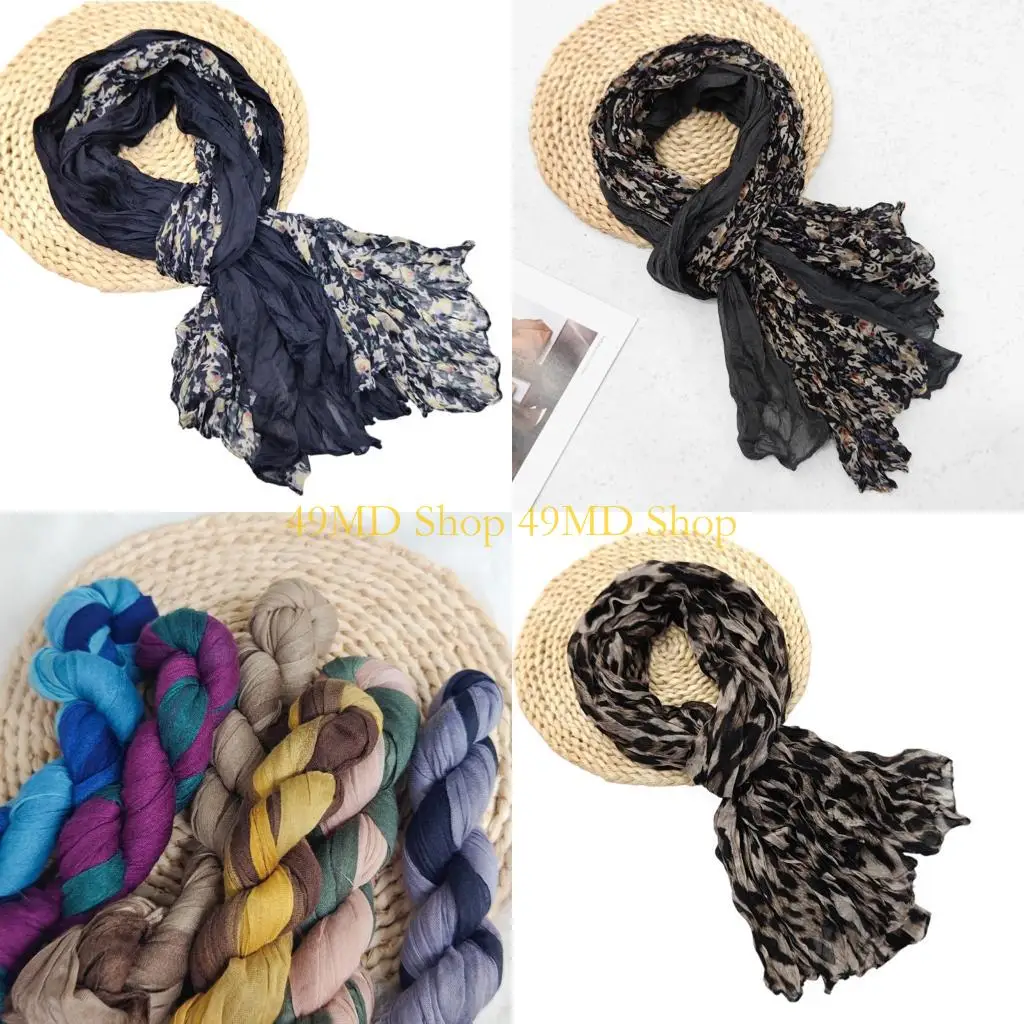 49MD Elegant Long Scarf Office Women Accessory Crinkle Shoulder Wrap For Transitional Weather Fashion Styling Accessories