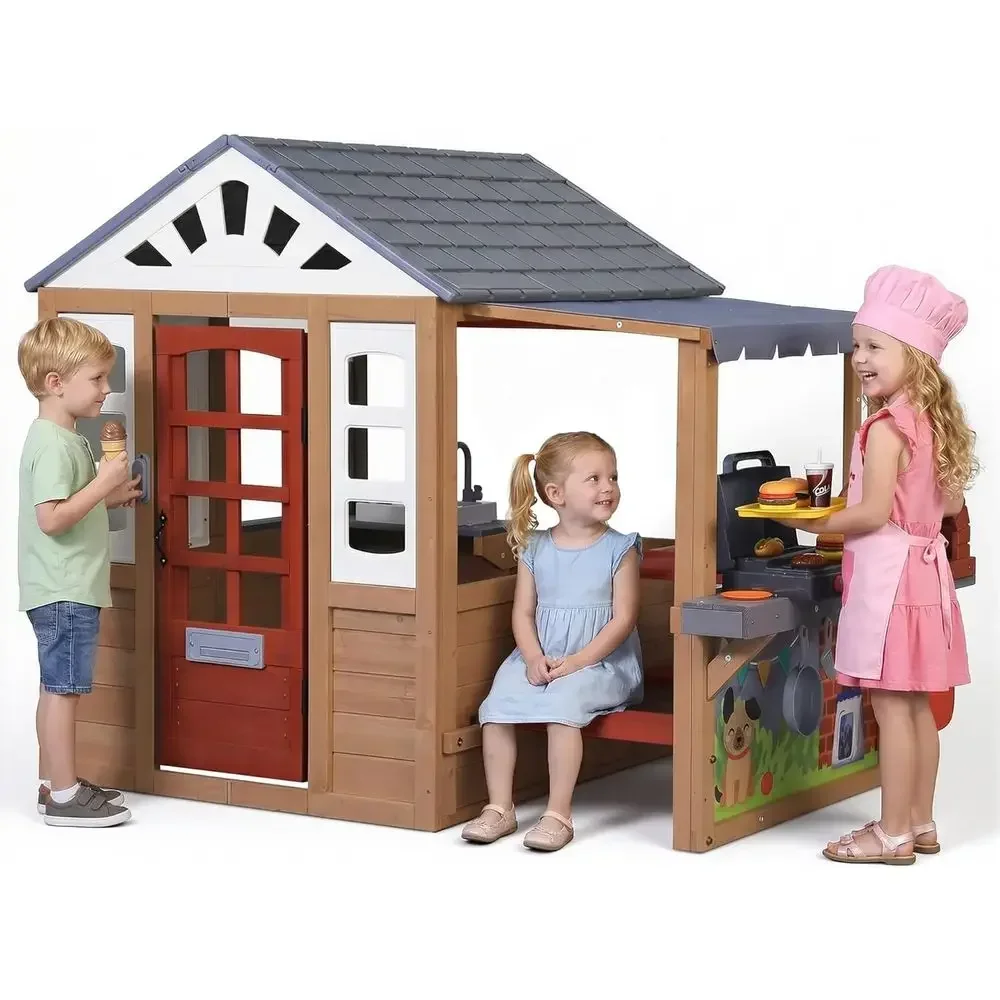 Kids Outdoor Wooden Playhouse, - Kids Outdoor Grill recension och pris