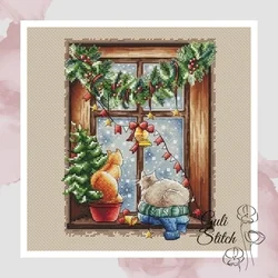 100% Egypt Cotton Threads  Genuine Product Egypt Cross Stitch Kits The cat sees the snow Cross Stitch Kits