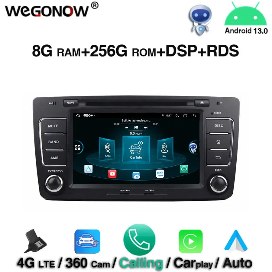 360 DSP Android 13.0 8GB+256GB ROM 8 Core Car DVD Player GPS map RDS Radio wifi 4G Bluetooth5.0 for VW skoda OCTAVIA 2009 - 2013