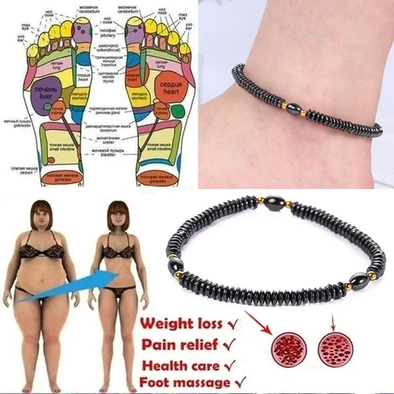 

Flat Bead Magnets Magnetic Therapy Bracelets Anklet Pain Relief Slimming Health Jewelry Weight Loss Magnet Anklets for Women Men