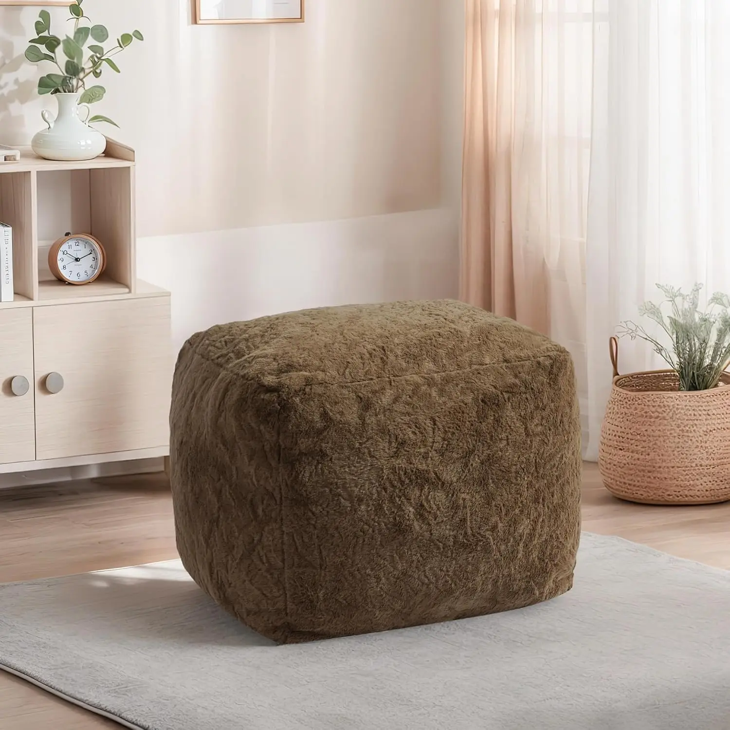 

Memory Foam Ottoman Pouf Footrest - 15.8"H Thick Supportive Bean Bag with Washable Cover, Dark Brown
