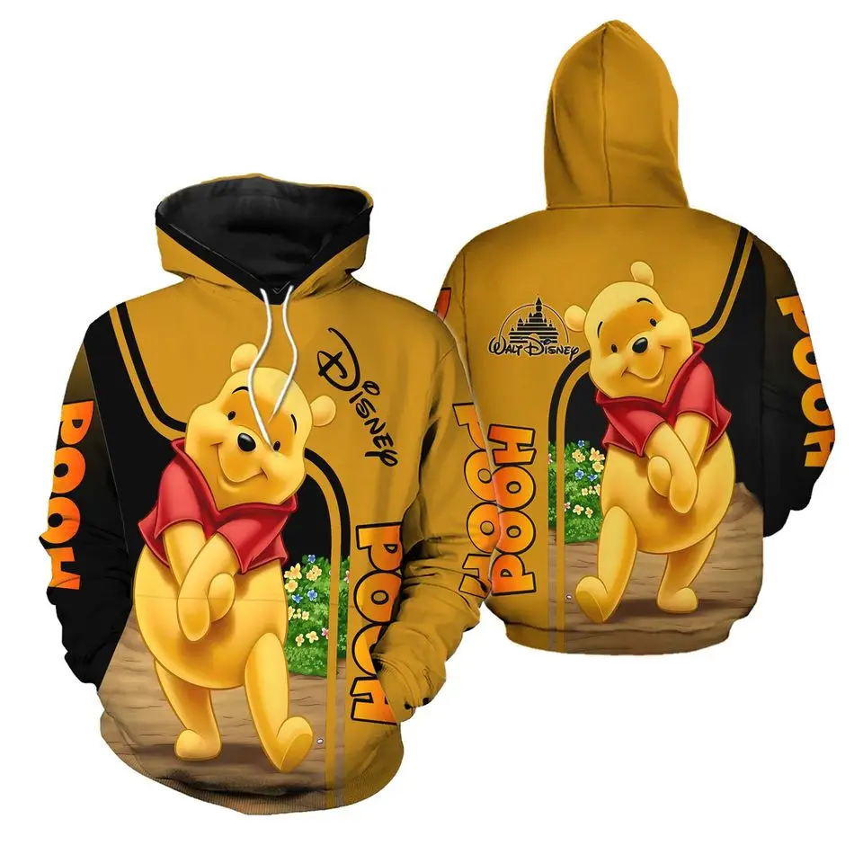 2024 Women\'s Hoodie For Spring Fall Disney Winnie The Pooh 3d Print Long Sleeve Pullover Trendy Street Casual Female Kawaii Tops