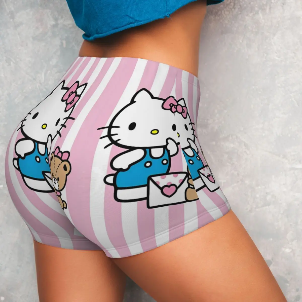 Hello Kitty Received Letter High Waist Yoga Shorts Woman Scrunch Fitness Workout Gym Sportswear