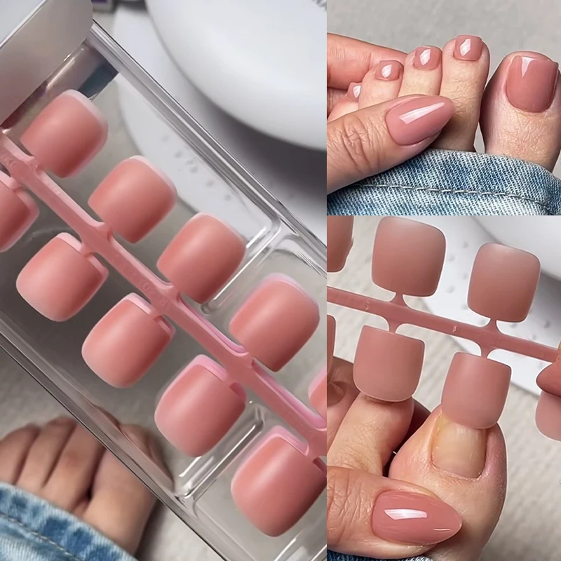 120pcs Short Square Fake Toe Nails Summer French False Toe Nails Wearable Short Square Foot Nails Set Press On Nail