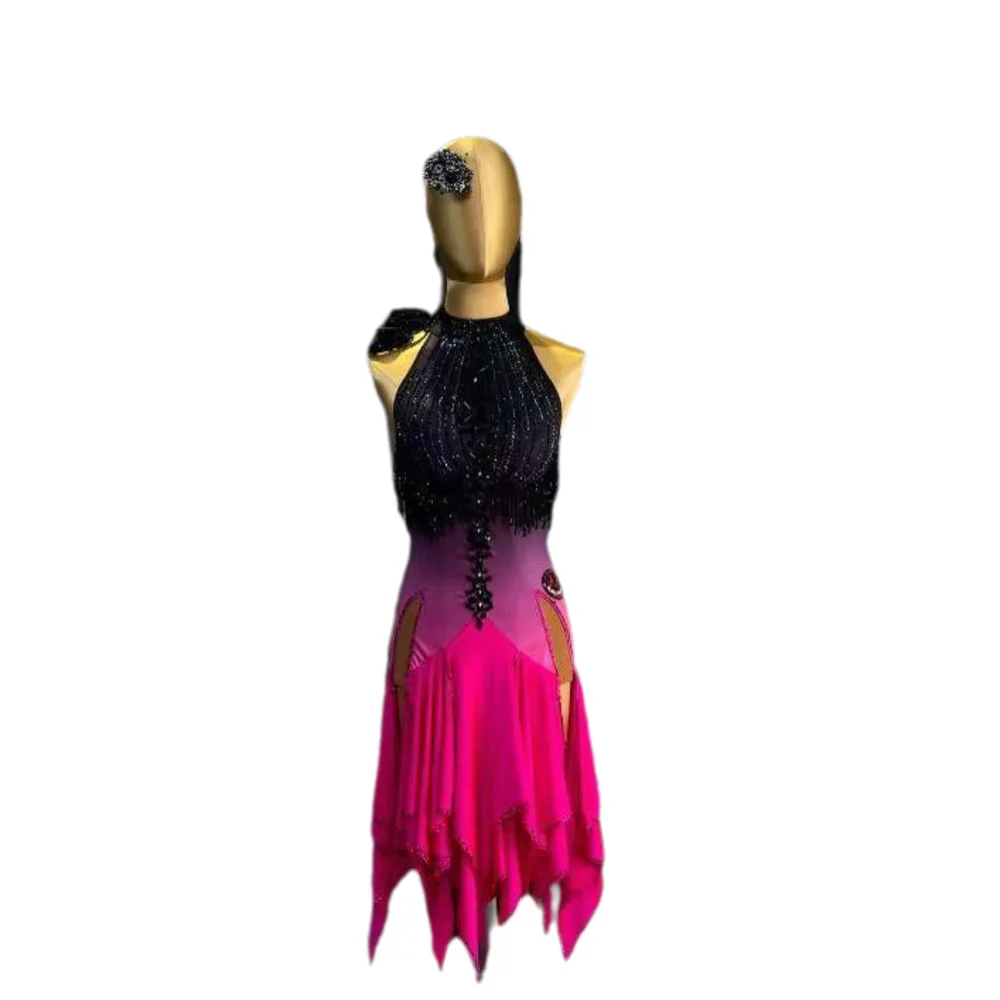 Latin Dancer, Adult, And Children'S High-End Customized Gorgeous Gradient Purple Tango Samba AB Stone Performance Dress