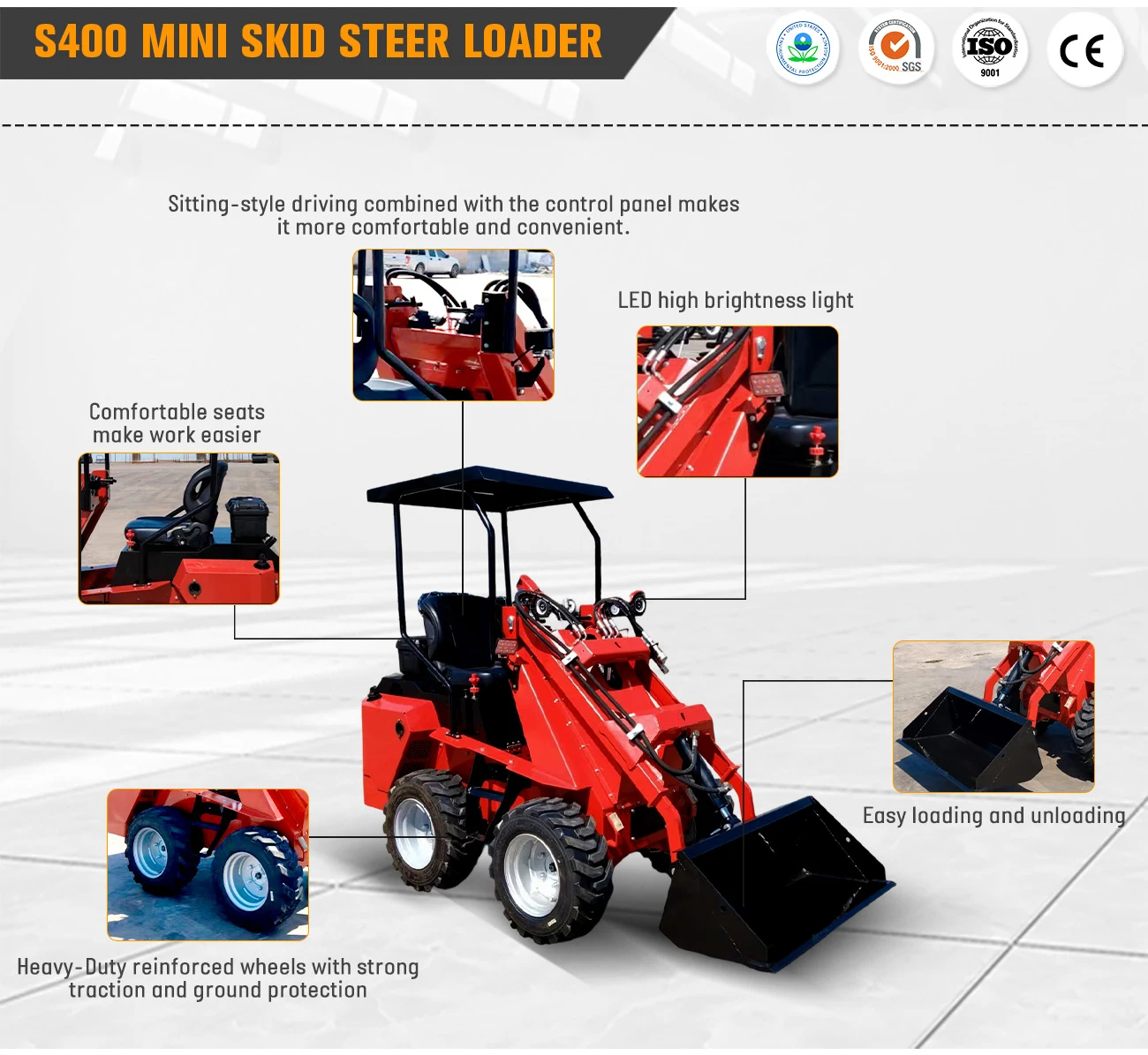 Maßgeschneiderter Mini-Skidsteer-Ständer aus China mit Anbaugeräten, Mini-Raupen-Kompaktlader mit Schiene – Detail 18