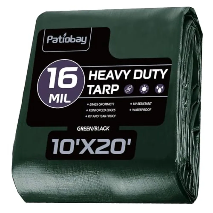 

Tarp 10x20 Feet 16 Mil Large Waterproof Tarps Heavy Duty with Brass Grommets Thick Plastic Tarp UV Resistant TearFade Resistant