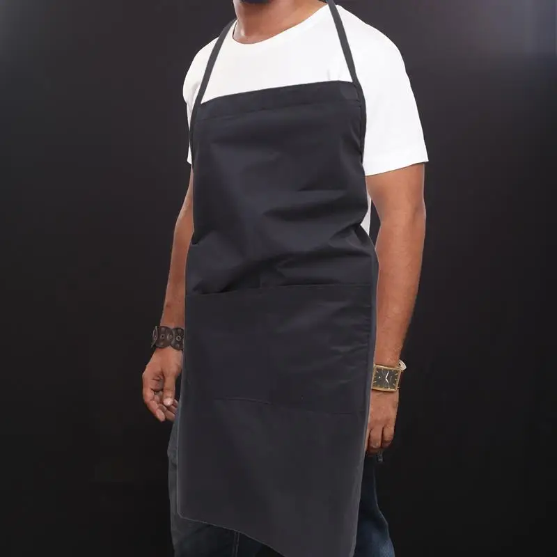 Waterproof Kitchen Apron For Women/Men With Pockets Work Mandil Cleaning Pinafore Restaurant Shop Waiter Work Uniform