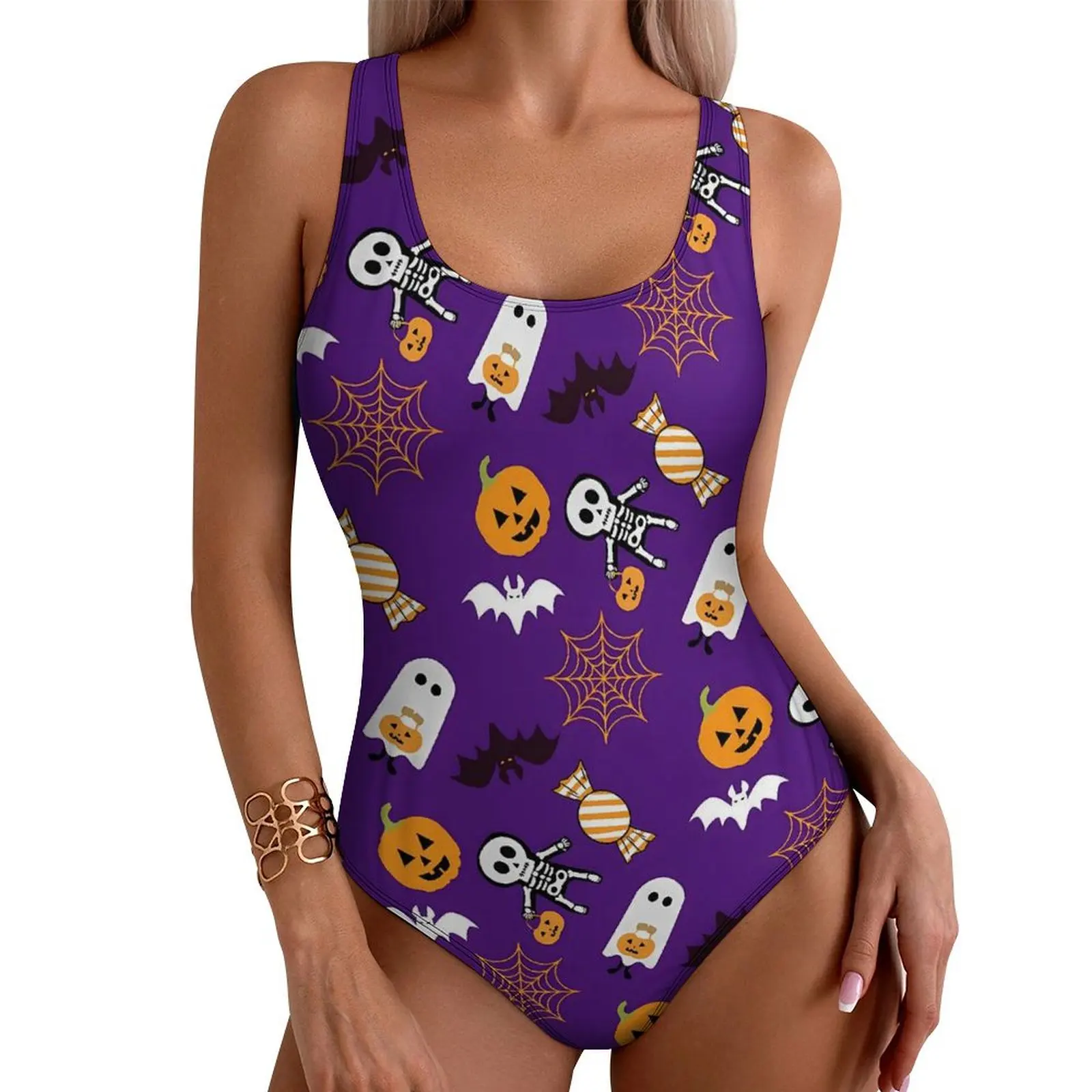 

Pumpkins Spooky Swimsuit Halloween Cute Ghost Swimwear One-Piece Fitness Swimsuits Monokini Woman Push Up Sexy Beach Wear Gift