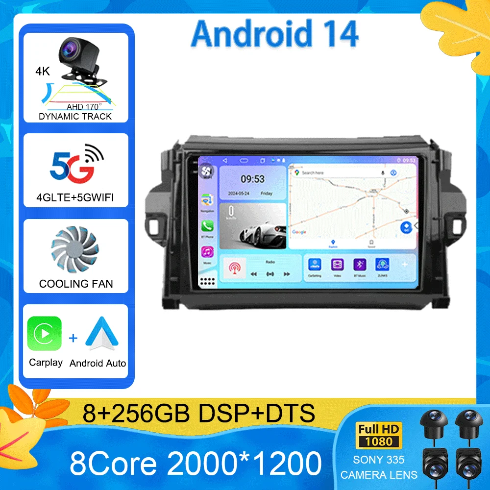 

Android 15 для Toyota Fortuner 2 2015 2016 2017 2018 2019 2020 автомобильный радиоприемник стерео мультимедийная навигация GPS Carplay 2 din головное устройство