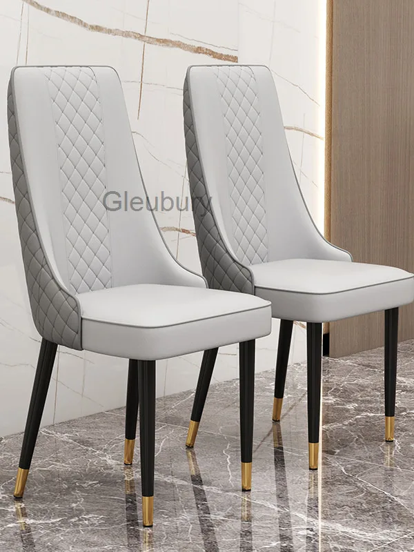 Light Luxury High Back Dining Chair Home Restaurant Chair Hotel Private Room Banquet Leather Simple Iron Art Hotel Dining Table