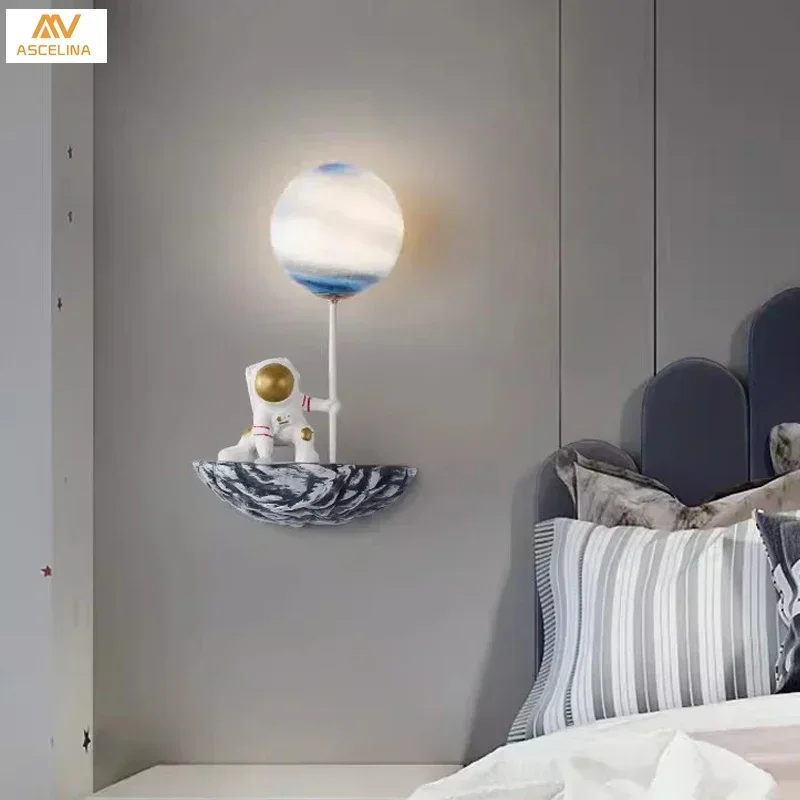 

Nordic LED wall lamp Astronaut Wall Light Warm White for Kids Room Decor led Nordic Cartoon Moon Wall Lamp Bedroom Bedside Lamp