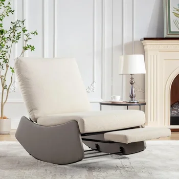 Image Rocking Chair Lounge Chair, Comfortable Cushioned Decorative Rocking Chair with Footrest and Adjustable Back