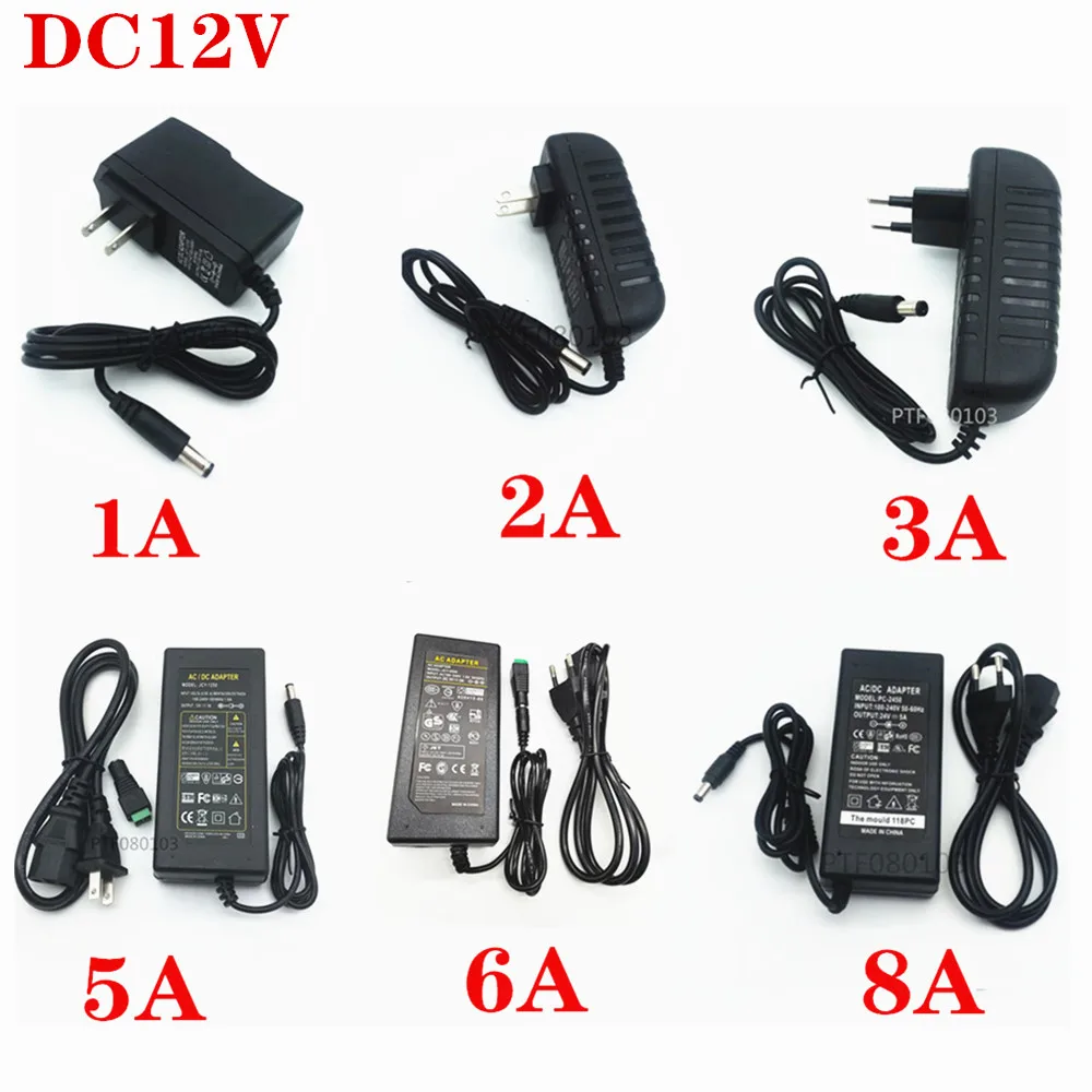 AC110 220V Power Supply Adapter Transformer  2A 3A 5A 8A DC12VUS/EU/UK/AU Plug For 5050 2835 LED Strip