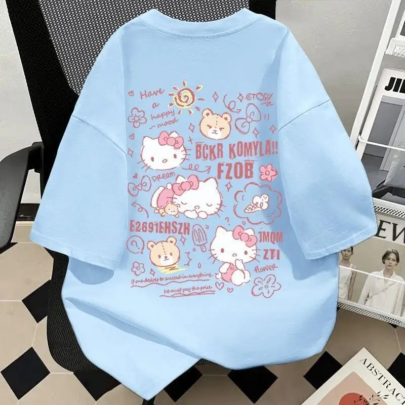 

Sanrio Hello Kitty women's T-shirt tops Short Sleeve T Shirt Cotton Summer Pink Fashionable Sweet Style Regular Versatile