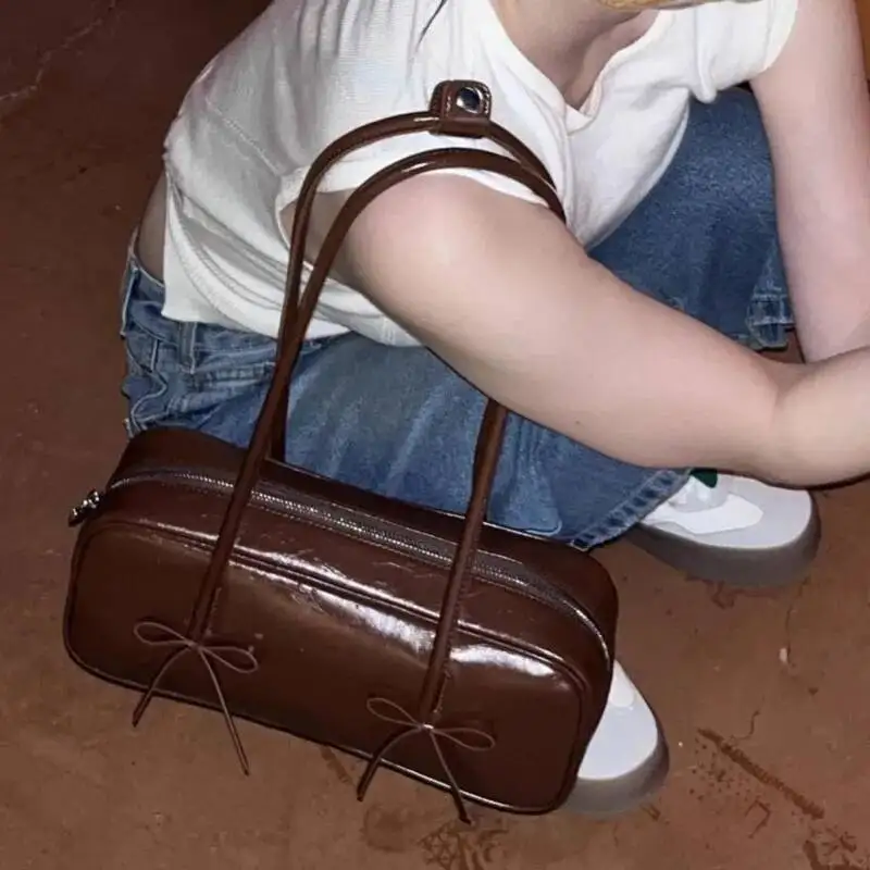 Bloom Hot Girls Bow Y2k Bags Purse Women High Street Pu Leather Casual Shoulder Bag Female Haruku Aesthetic Handbag 2025 New