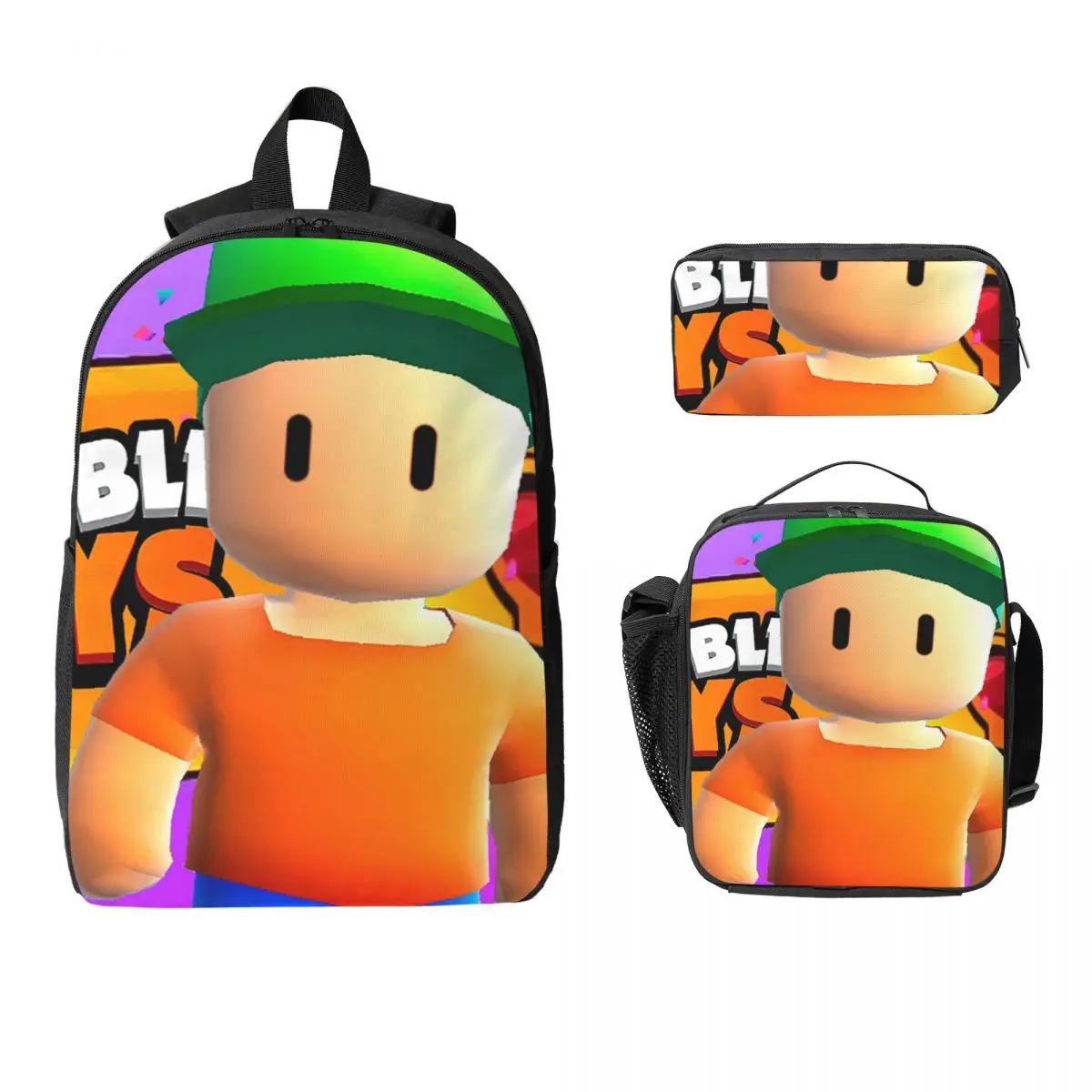 

Classic Stumble Guys Game Backpack Student BookBag School Bag Computer Shoulder Bags 3ps Insulated Lunch Bag Pencil Case