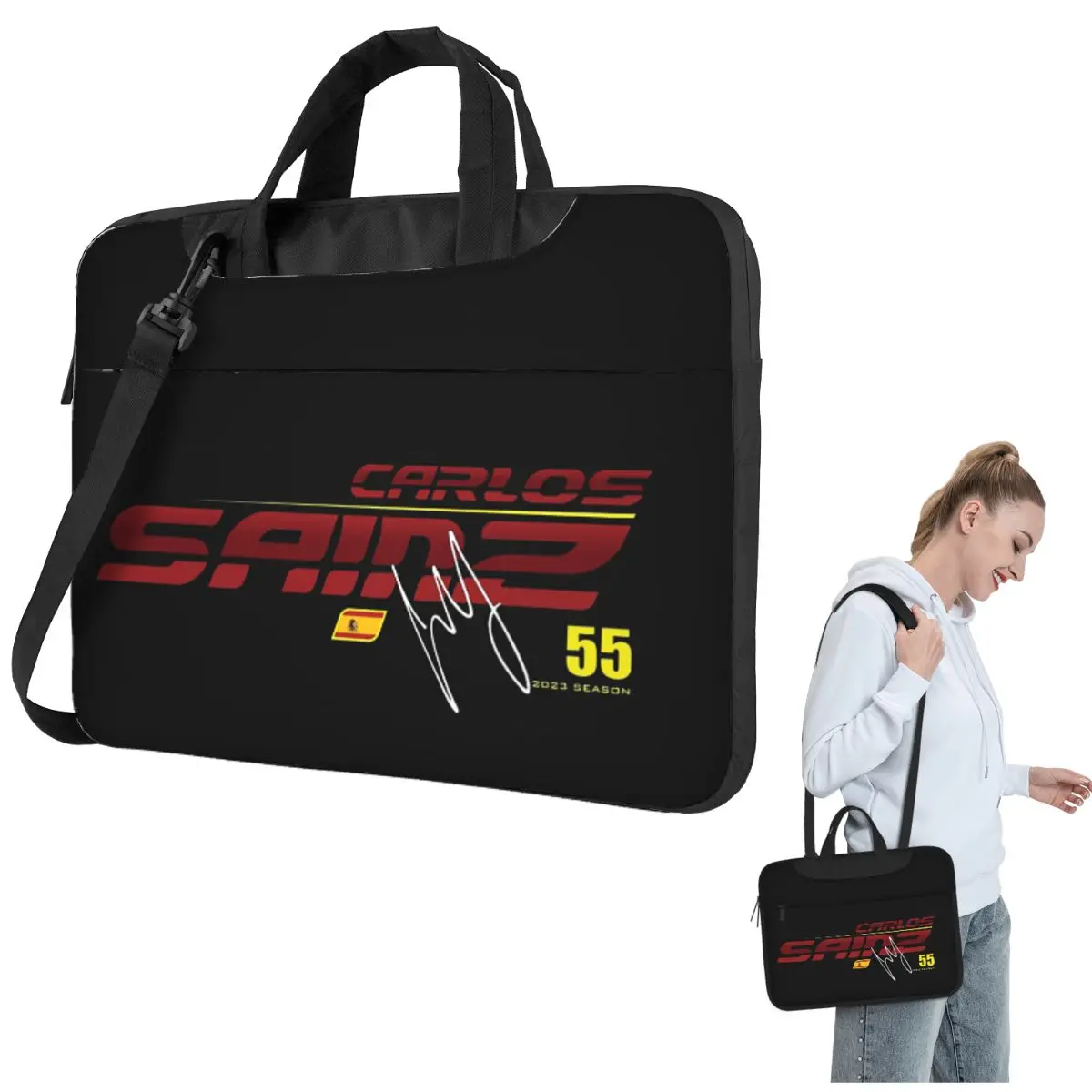carlos-sainz-jr-f1-signature-graphique-fonce-bandouliere-pochette-d'ordinateur-etui-sac-d'ordinateur-13-14-156-pouces-pochette-pour-ordinateur-portable-pour-macbook-pro