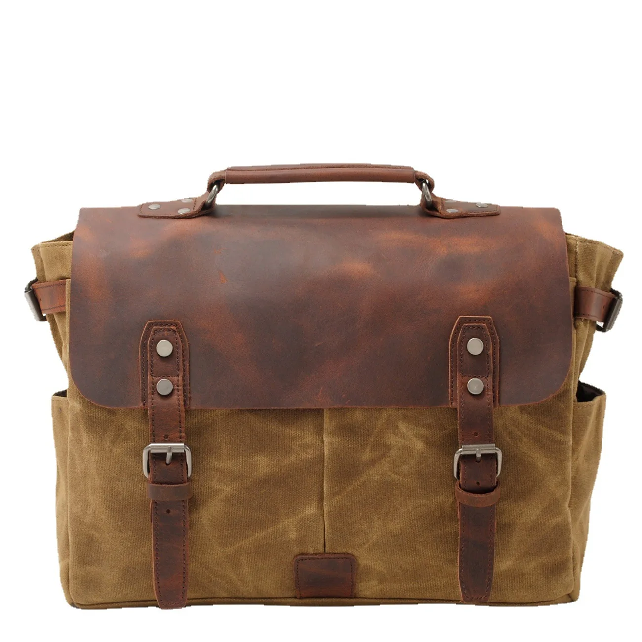 

Vintage Men's Crossbody Canvas Cowhide Messenger Bag Tote Briefcase Motorcycle Side Bag Biker Bag