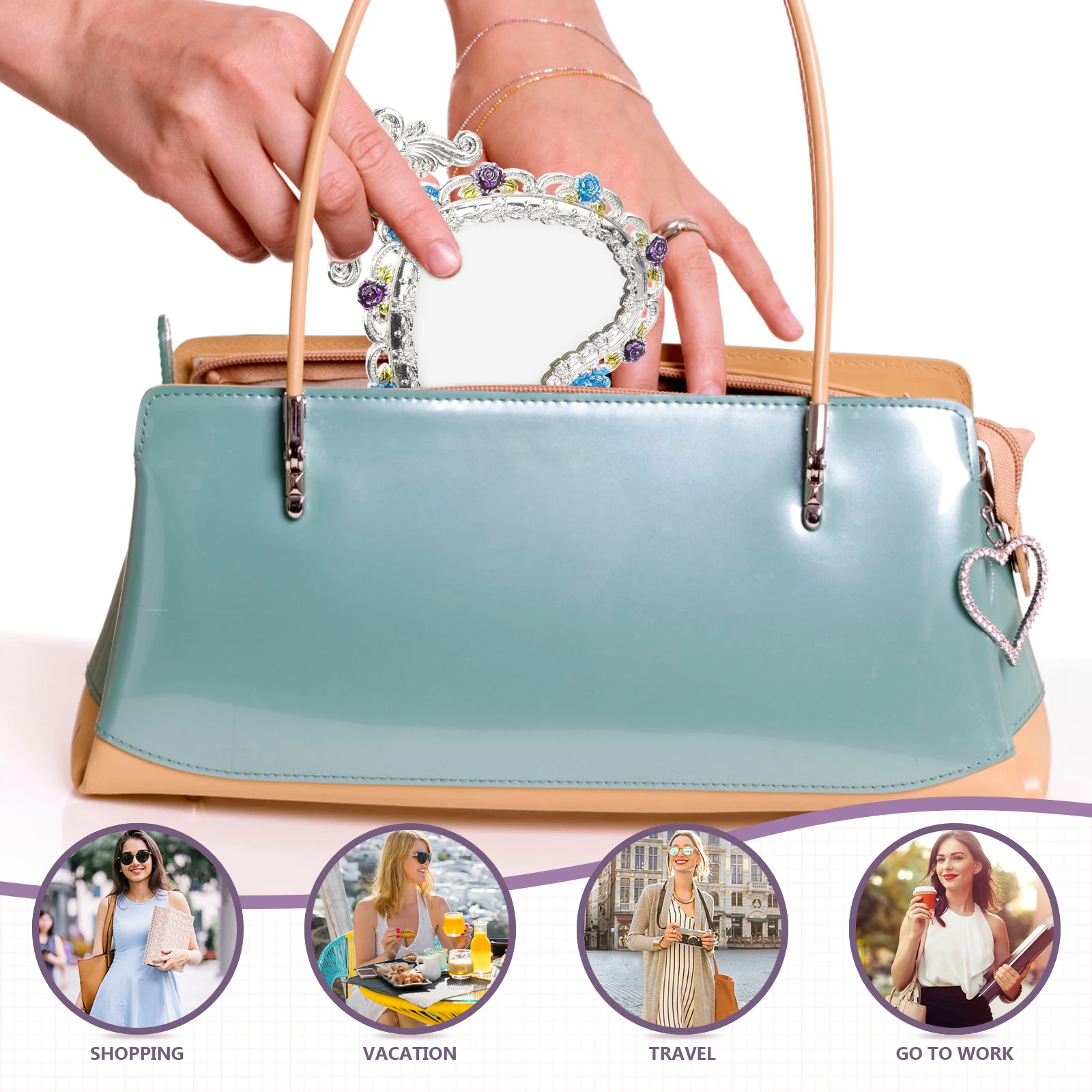 Miroir de maquillage en forme de cœur, 1 pièce, miroir à main de style palais européen pour femmes et filles, Vintage, décoratif exquis