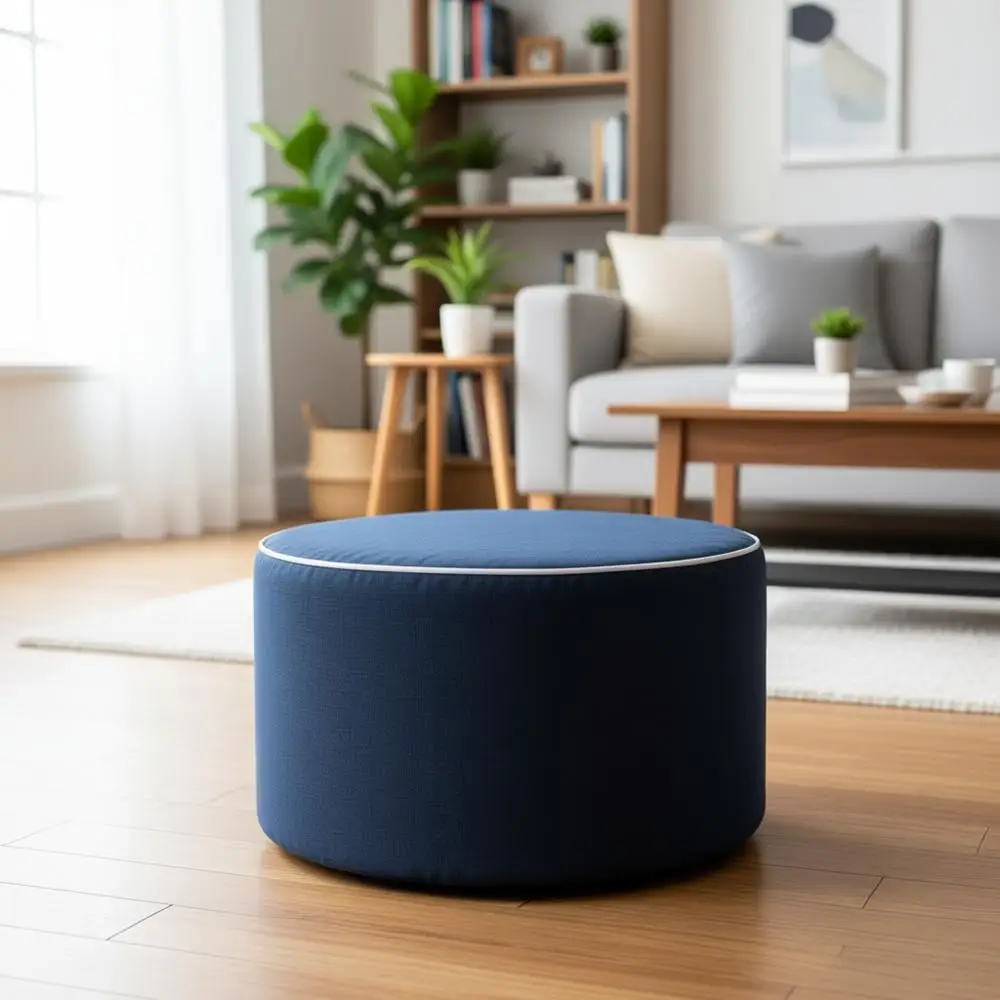 

Lightweight Navy Blue Outdoor Ottoman, 19x12 Inches, Waterproof Patio Stool