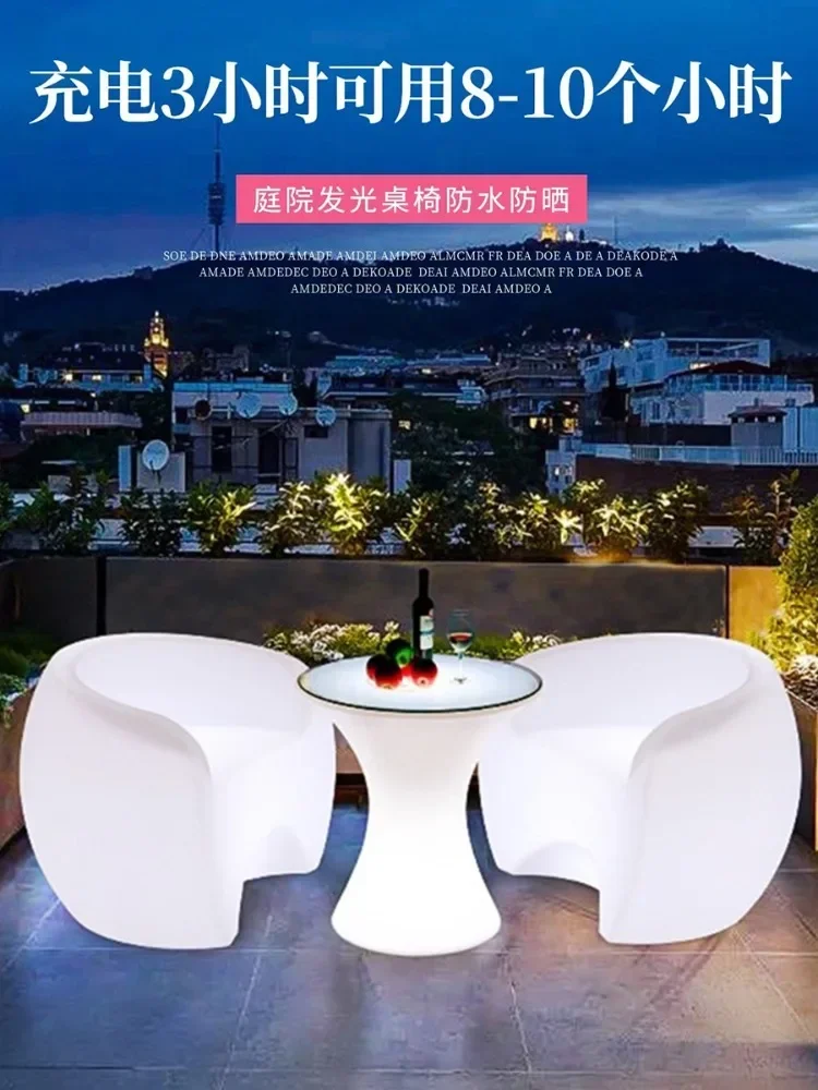 Customized Led Luminous Table  Chair Bar Quiet Bar round Coffee Table Outdoor Balcony Leisure Furniture mesas para bar