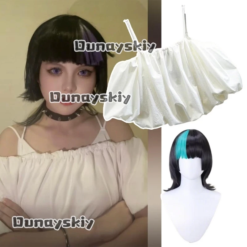 Disfraz de Cosplay aBc01Hoshi Kirara Roro, Peluca y Traje, Estilo del Personaje, Camisola con Mangas Abullonadas, Plisada y con Hombros Descubiertos, Top Corto