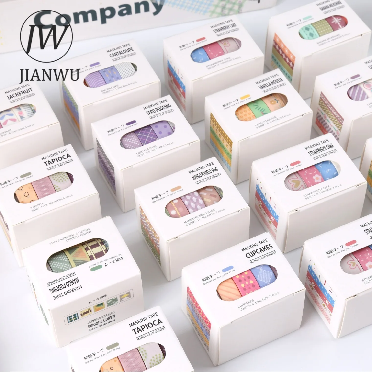 JIANWU 5 Rolls/set Maple Sugar Sunset Series Kawaii Pattern Landscape Material Collage Washi Tape Creative Journal Stationery