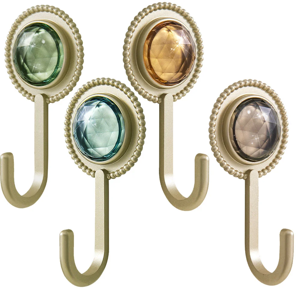 

4 Pcs Retro Diamond Adhesive Hook Bathroom Hooks Wall Hangers Mount Towel Kitchen Coat Decorative