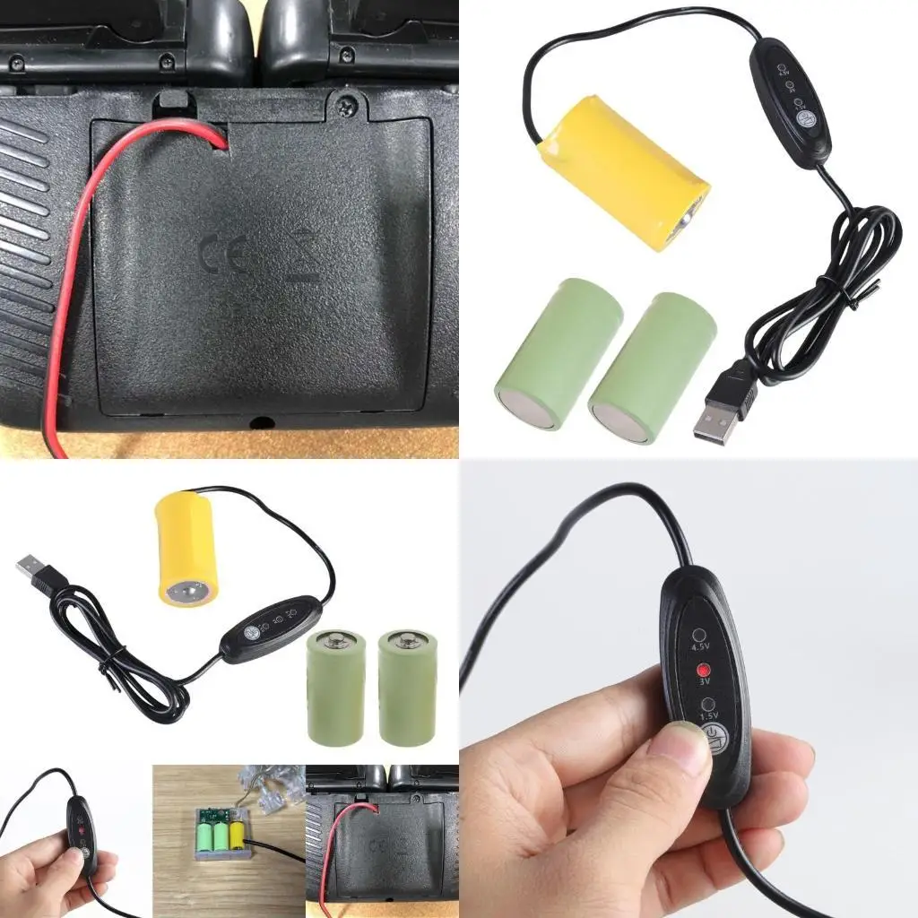 

R53C LR20 D Fake Battery Elimination Line USB 5V2A to 3/4.5/1.5V Power Adapter Cable