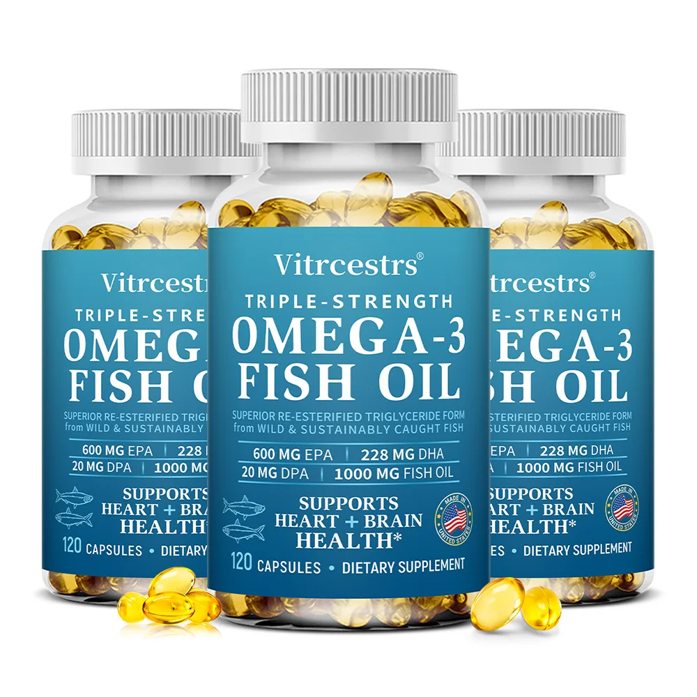 Omega 3 Fish Oil 1000mg Softgels, High EPA & DHA, Skin, Eyes, Hair Health, Joint & Brain Support, Non-GMO & Gluten-Free