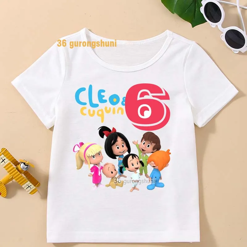 Tshirt Girl Familia Telerin Cartoon T Shirt Girls Tops Short Sleeve Cleo And Cuquin Kids Clothes Boys T Shirts children T-shirts