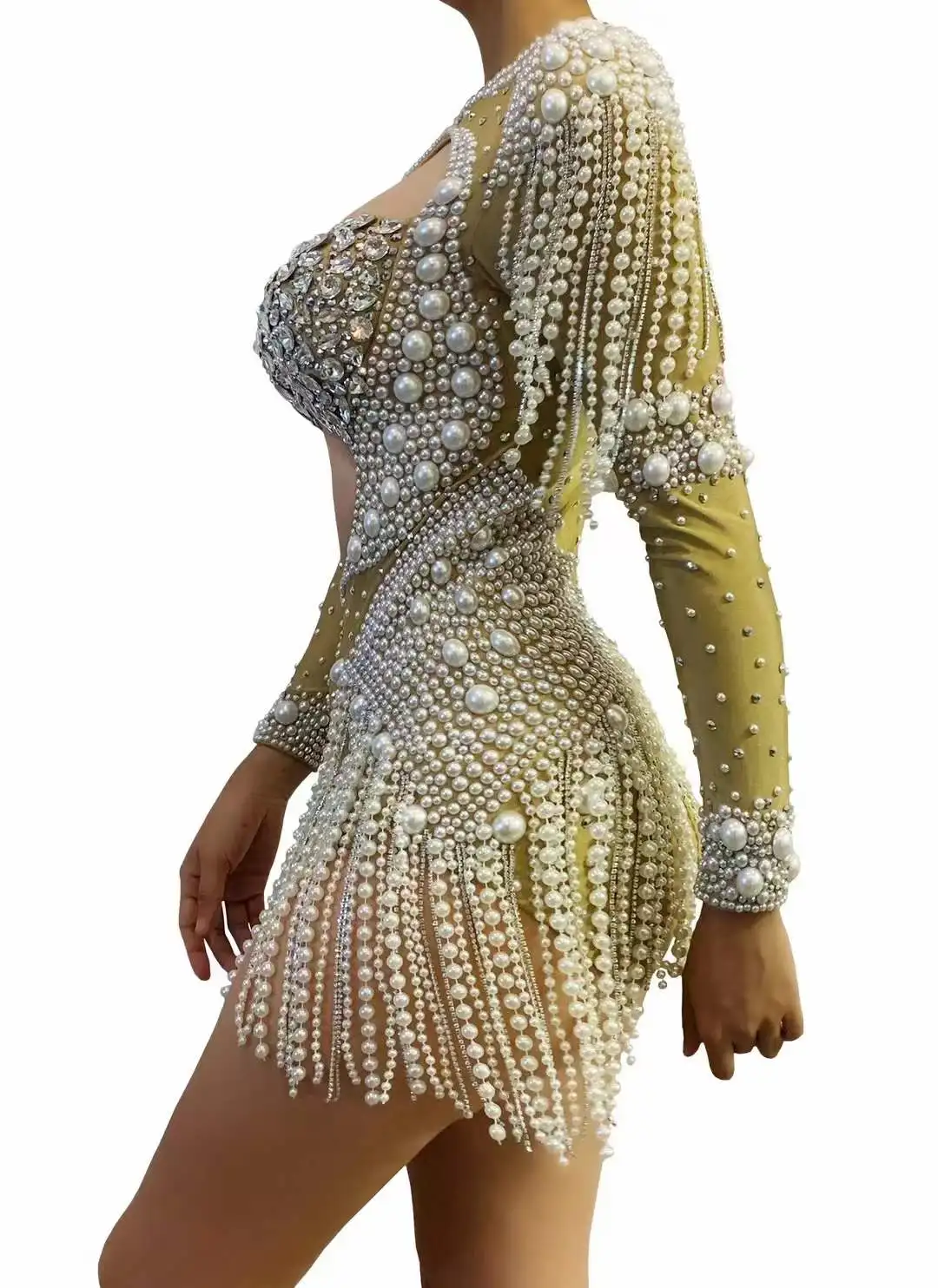 Wspaniałe całe z koralików body z kryształami górskimi dla kobiet urodziny królowej występ na scenie piosenkarz luksusowy kostium fotograficzny