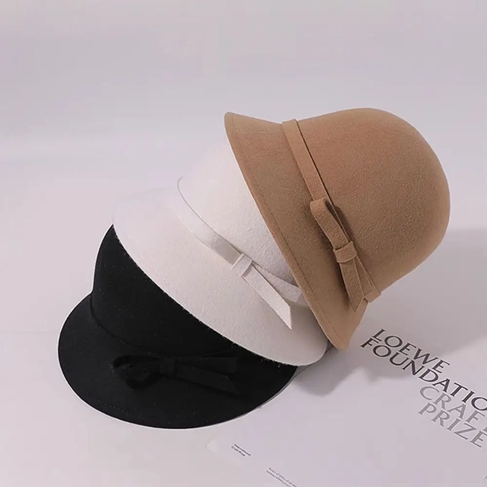 Woolen Women Fedoras Casual Thickened Elegant Bucket Hat Lady Cap Dinner Party