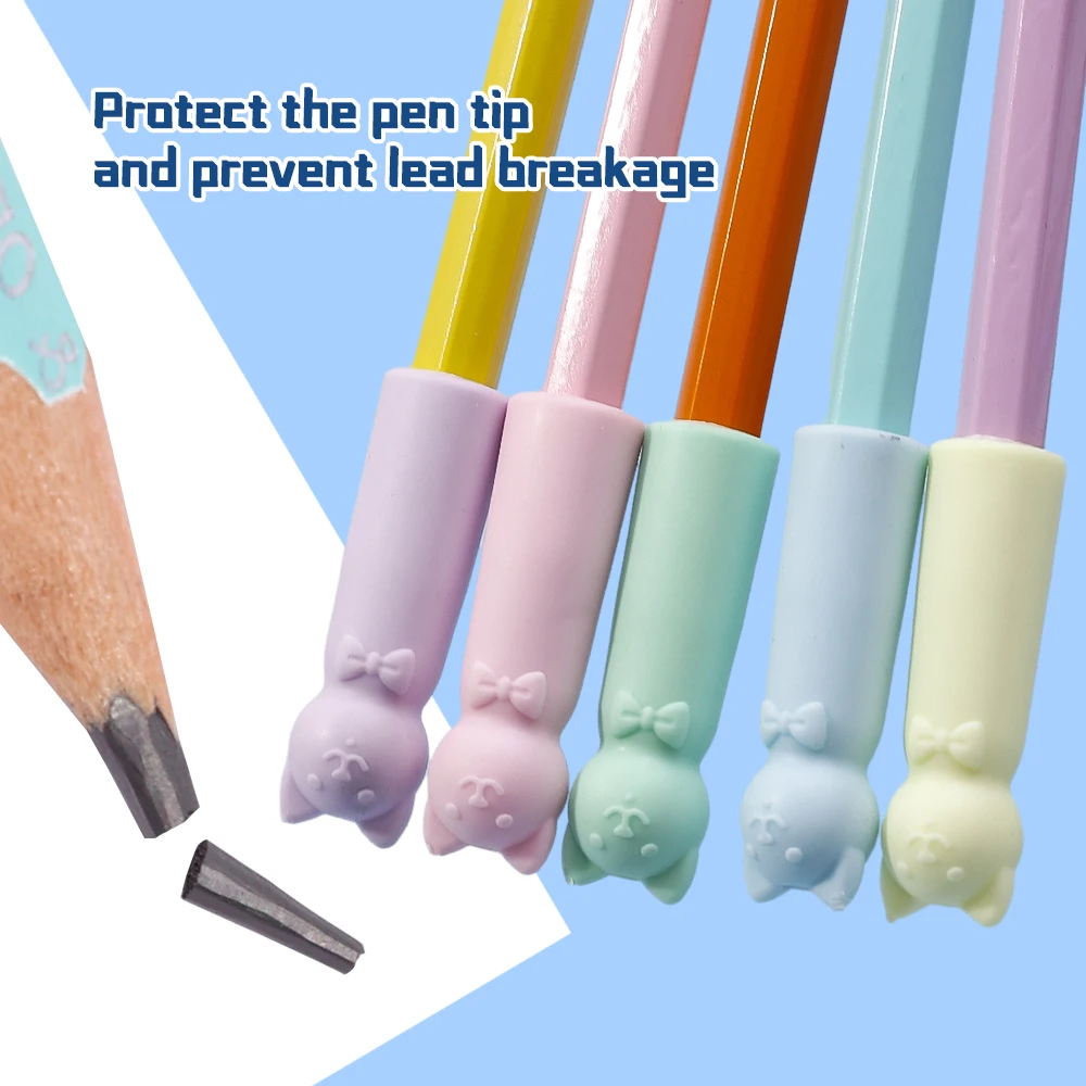 1/20Pcs Cartoon Pencil Cap Eraser Pen Top Extender School Supplies Kids Gel Pen Tip Protector Cartoon Painting Correction Ruber